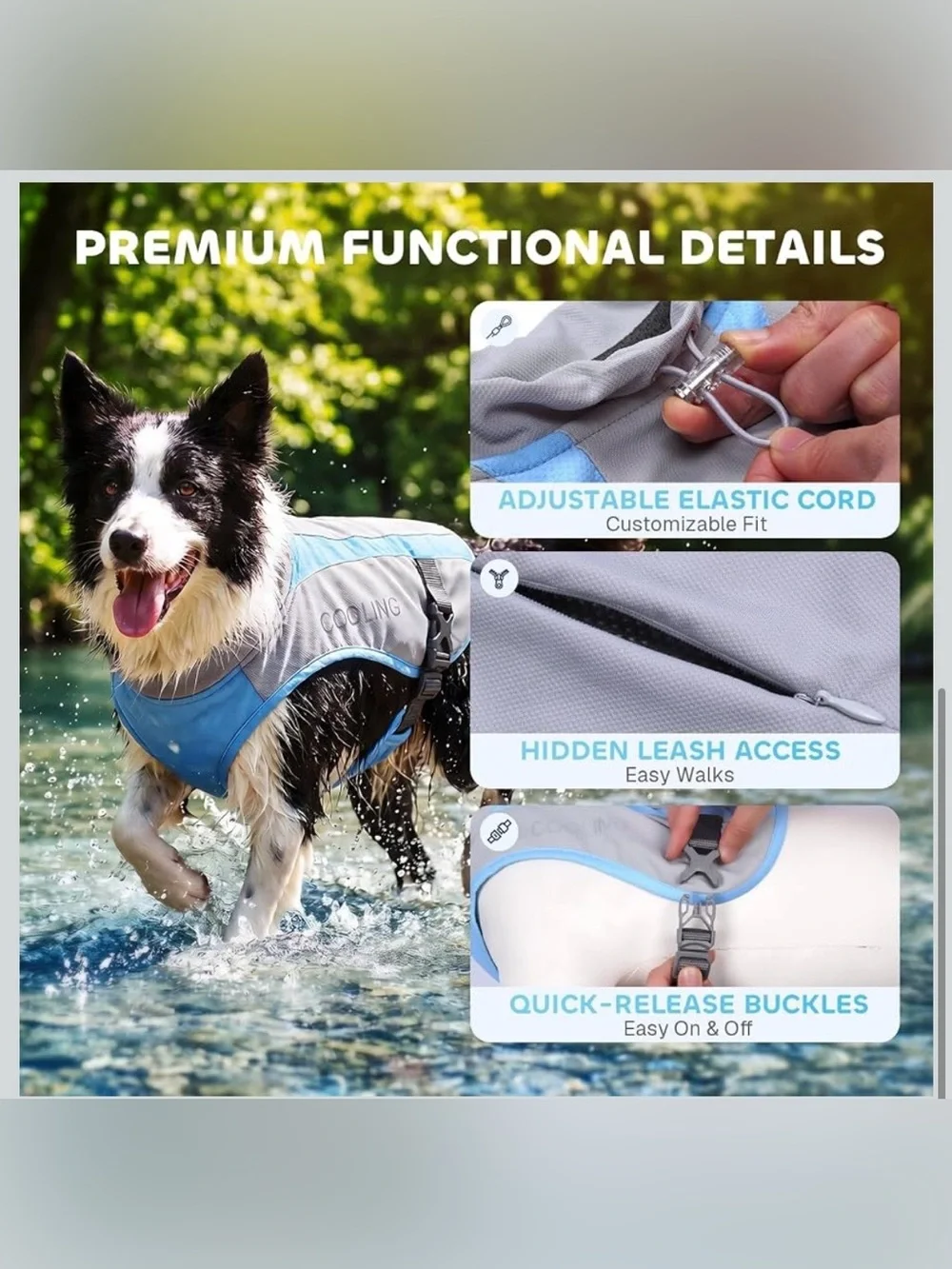Mora Pets Dog Cooling Vest Lightweight UV Protective Light Gray Blue M 2527/DC-1